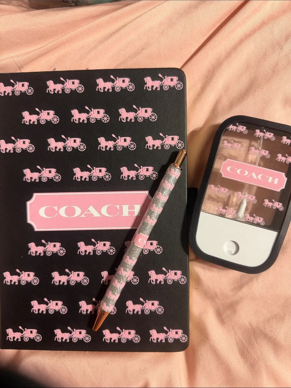 Black & Pink journal Set with matching Pen and sanitizer spray bottle